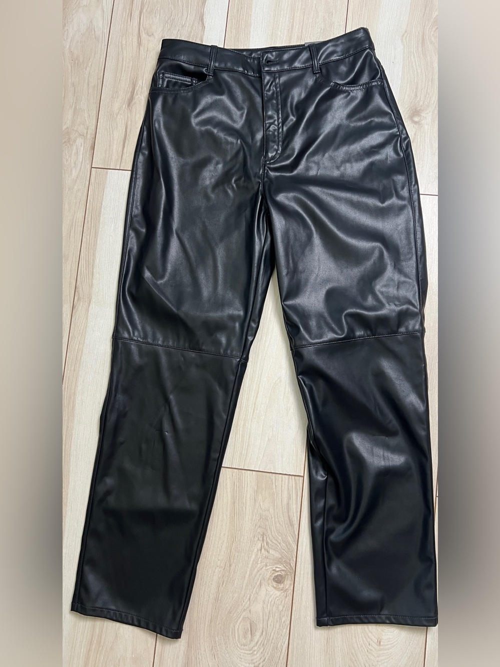 Worthington Black Faux Leather Straight-Leg Pants